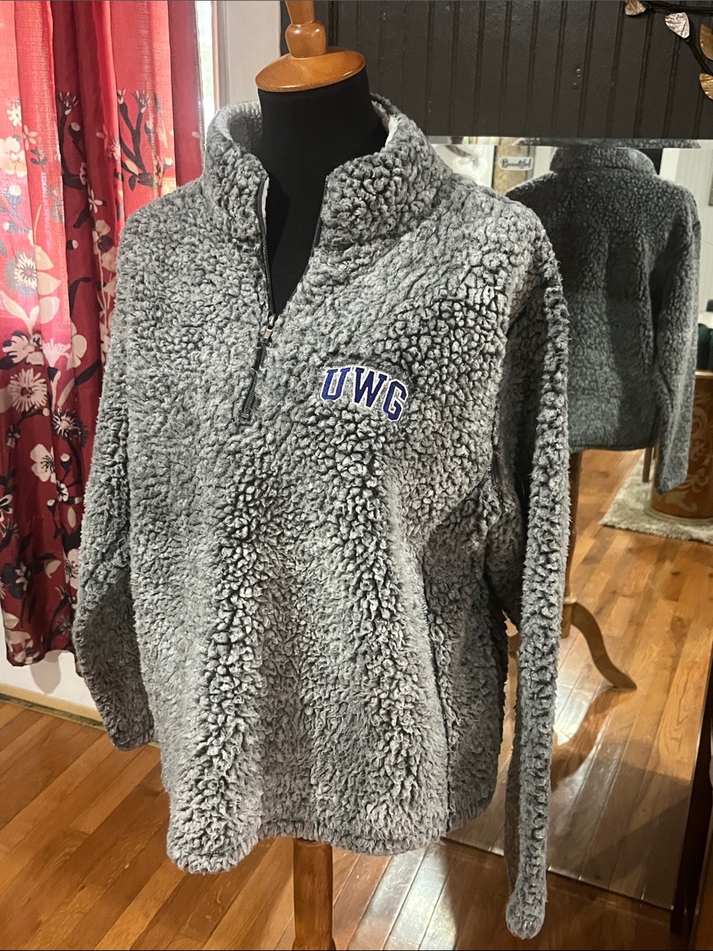 MV Sport Grey Sherpa Half-Zip Jacket with UWG Patch university of West Georgia